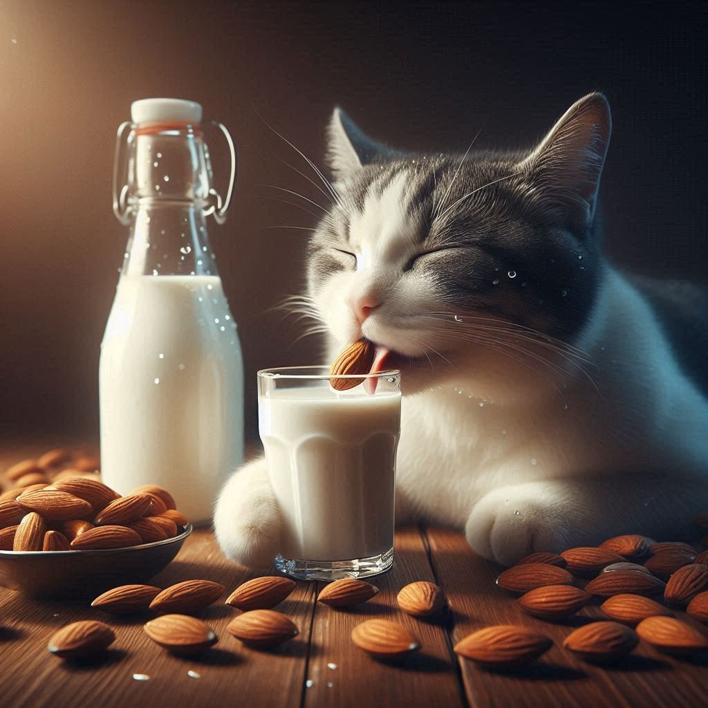 Cat drinking almond milk